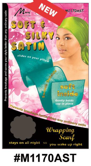 "Soft & Silky Satin Wrapping Scarf in Assorted Colors (#M1170AST) for Luxurious Nighttime Hair Care."