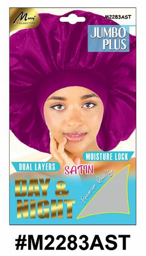 "Jumbo Plus Satin Bonnet in Assorted Colors (#M2283AST) - Dual Layer Satin for Hair Protection."