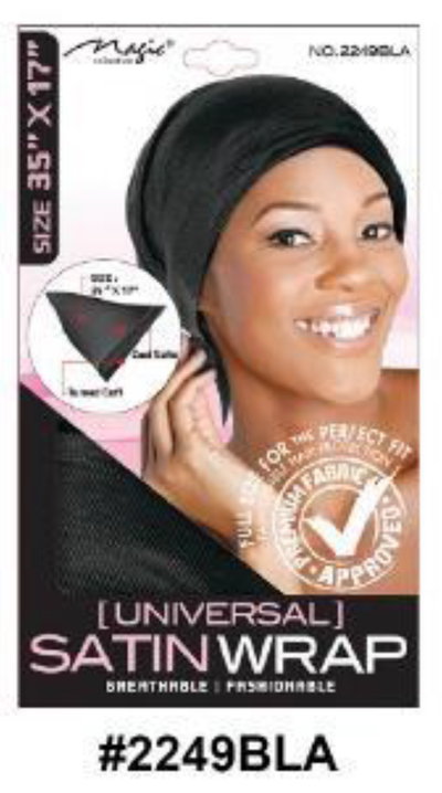 "Universal Satin Wrap in Black - Breathable and Fashionable - 35 x 17 inches."