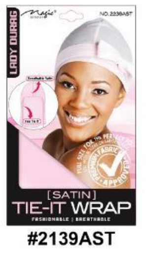 "Satin Tie-It Wrap - Lady Durag in Assorted Colors (#2139AST) - Stylish and Breathable Satin Hair Wrap with Tie Closure."