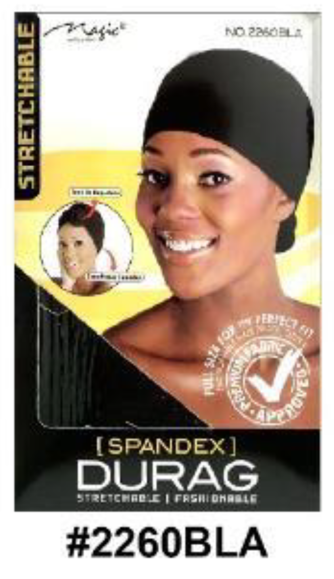 "Spandex Durag in Black (#2260BLA) - Stretchable, Breathable, and Fashionable Hair Accessory."