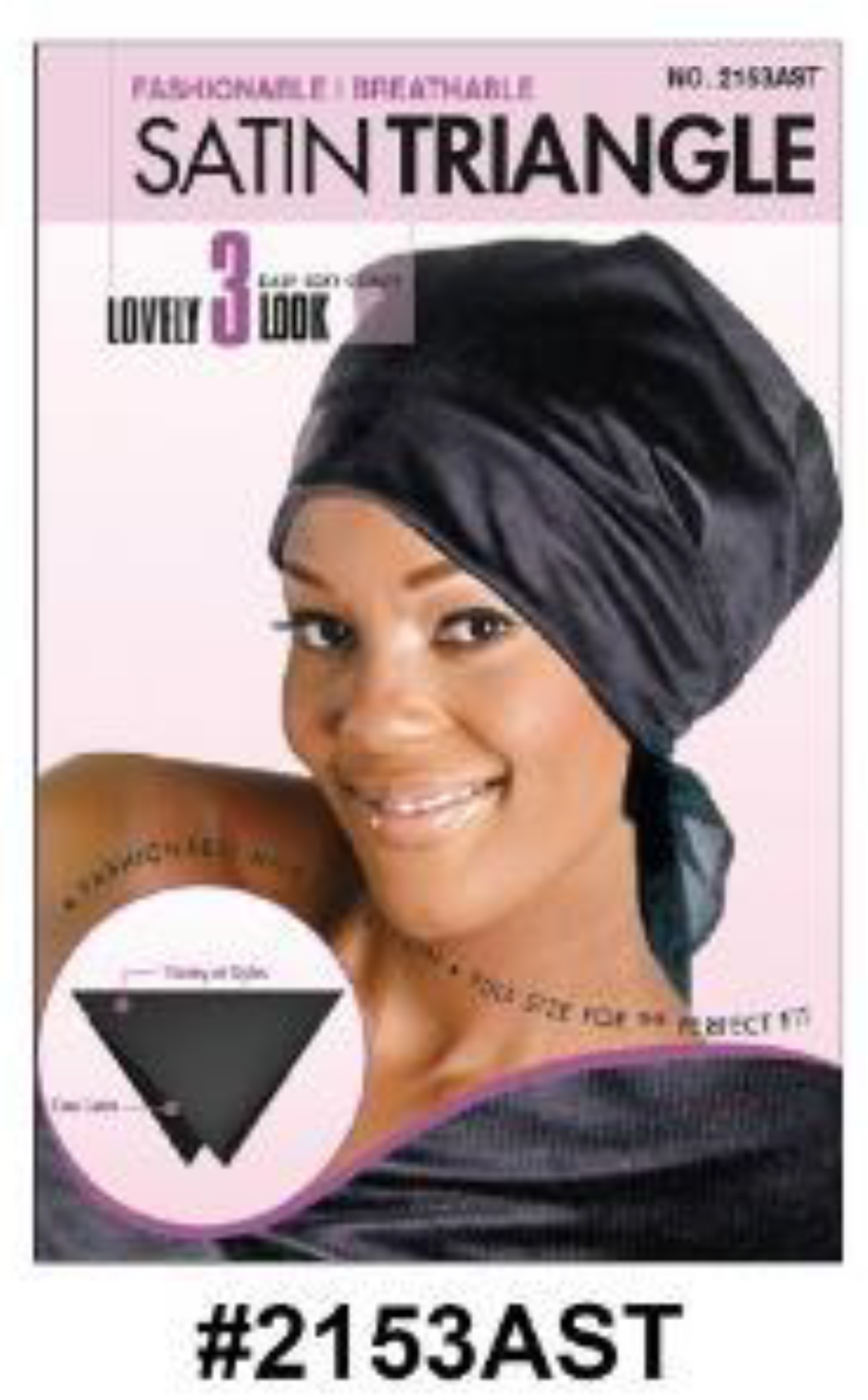 "Satin Triangle Hair Wrap (#2153AST) in Black - Adjustable and Breathable with Stylish Design for Hair Protection."