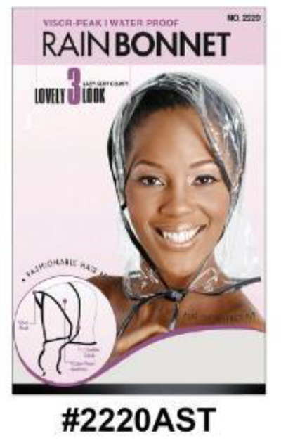 "Visor Peak Rain Bonnet (#2220AST) - Transparent Waterproof Hair Cover with Adjustable Ties for Rainy Days."
