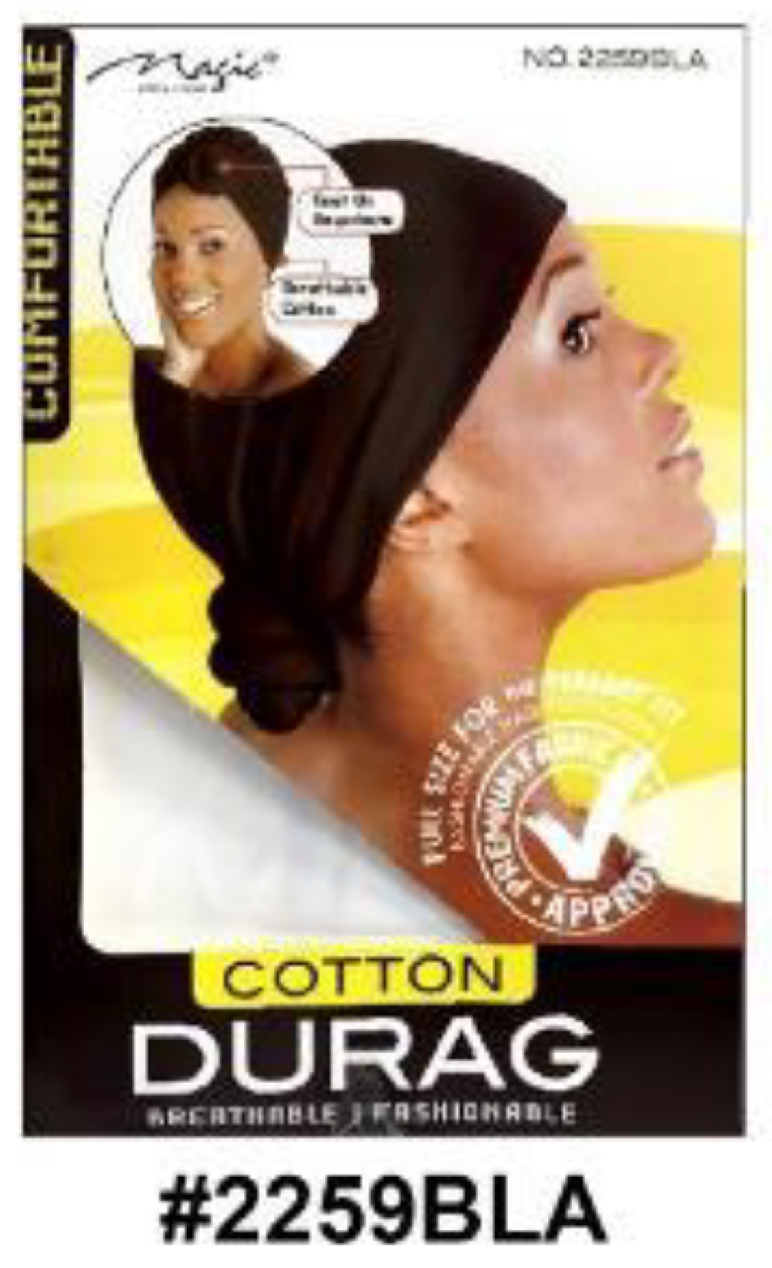"Cotton Durag in Black (#2259BLA) - Breathable, Fashionable, and Comfortable Hair Accessory."