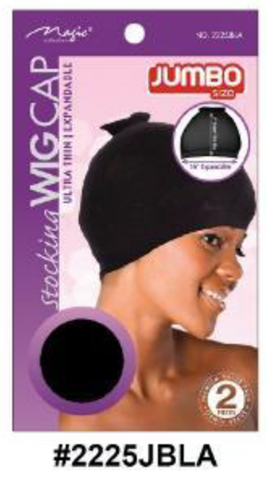 "Stocking Wig Cap in Black (#2225BLA) - Ultra Thin & Expandable Spandex Material with Elastic Band."