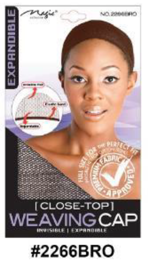 "Close-Top Weaving Cap in Brown (#2266BRO) with Expandable Material and Invisible Closure."