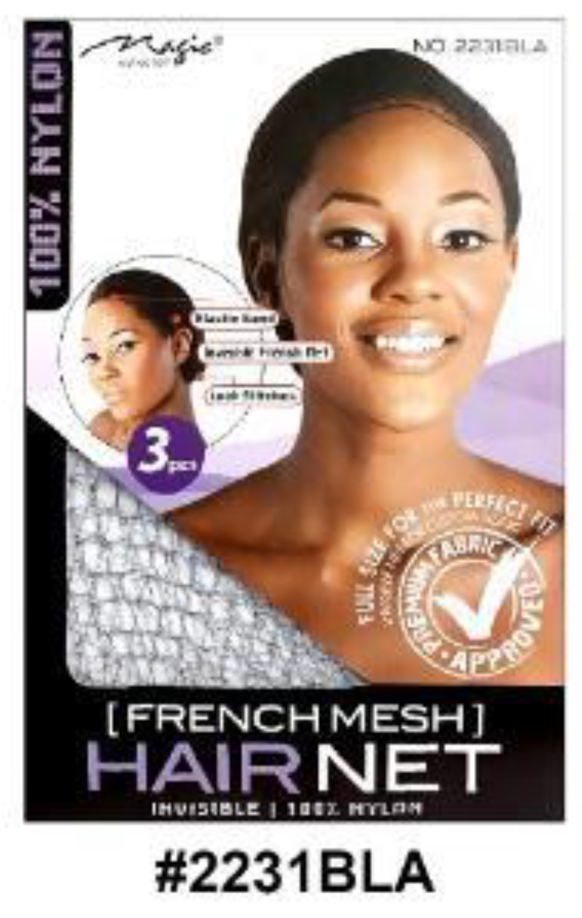 French Mesh Hair Net - Invisible - 100% Nylon - Black (#2231BLA)