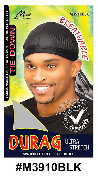 "Durag Ultra Stretch - Black, breathable and wrinkle-free hair accessory."