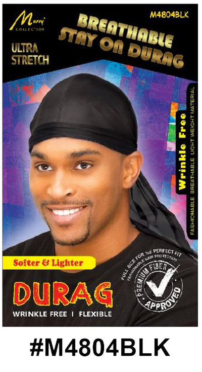 "Breathable Stay On Durag (M4804BLK) - Black, wrinkle-free and ultra-stretch for comfort."