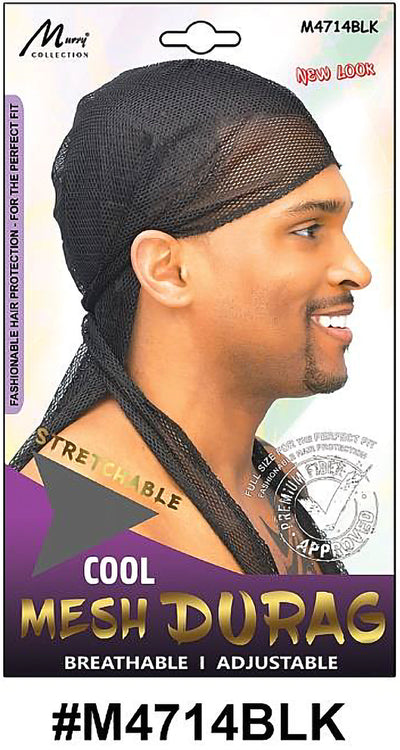 "Cool Mesh Durag (M4714BLK) - Black, breathable and stretchable with an adjustable fit."

