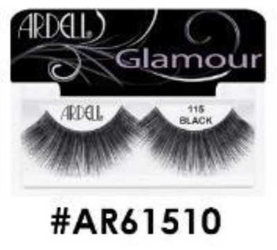 "Ardell Glamour False Lashes 115 Black (#AR61510) - Full and Refined for Elegant Looks."