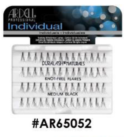 "Ardell Individual DuraLash Knot-Free Flares Medium Black (#AR65052) - Balanced Volume and Seamless Look."