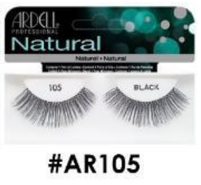 "Ardell Natural False Lashes (#AR105) Style 105 in Black - Fuller, Lightweight, and Reusable."