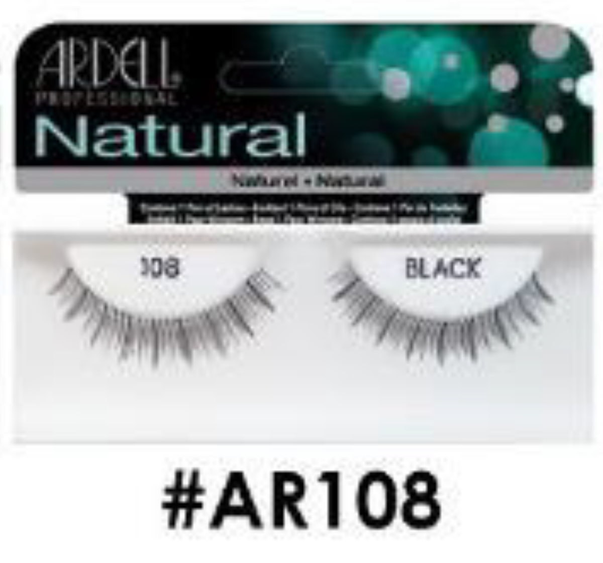 "Ardell Natural False Lashes (#AR108) Style 108 in Black - Lightweight, Natural, and Reusable."