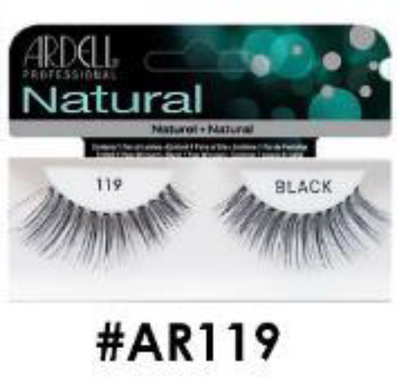 "Ardell Natural False Lashes (#AR119) Style 119 in Black - Fluttery, Lightweight, and Reusable."