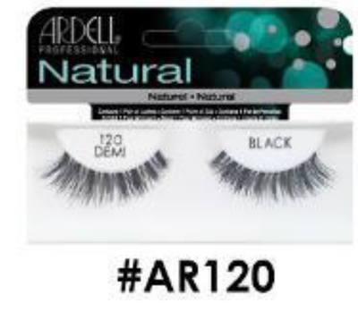"Ardell Natural False Lashes (#AR120) Demi Black - Lightweight, Reusable, and Perfect for a Cat-Eye Effect."