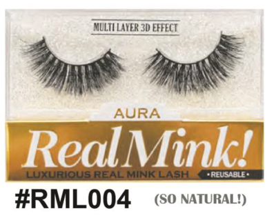 Aura Real Mink Lashes - #RML004 (So Natural!), Lightweight Real Mink Lash with Natural 3D Multi-Layer Effect