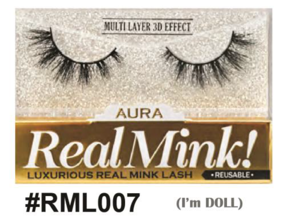 Aura Real Mink Lashes - #RML007 (I’m Doll), Luxurious Mink Lashes with Rounded Style and Doll-Like Effect
