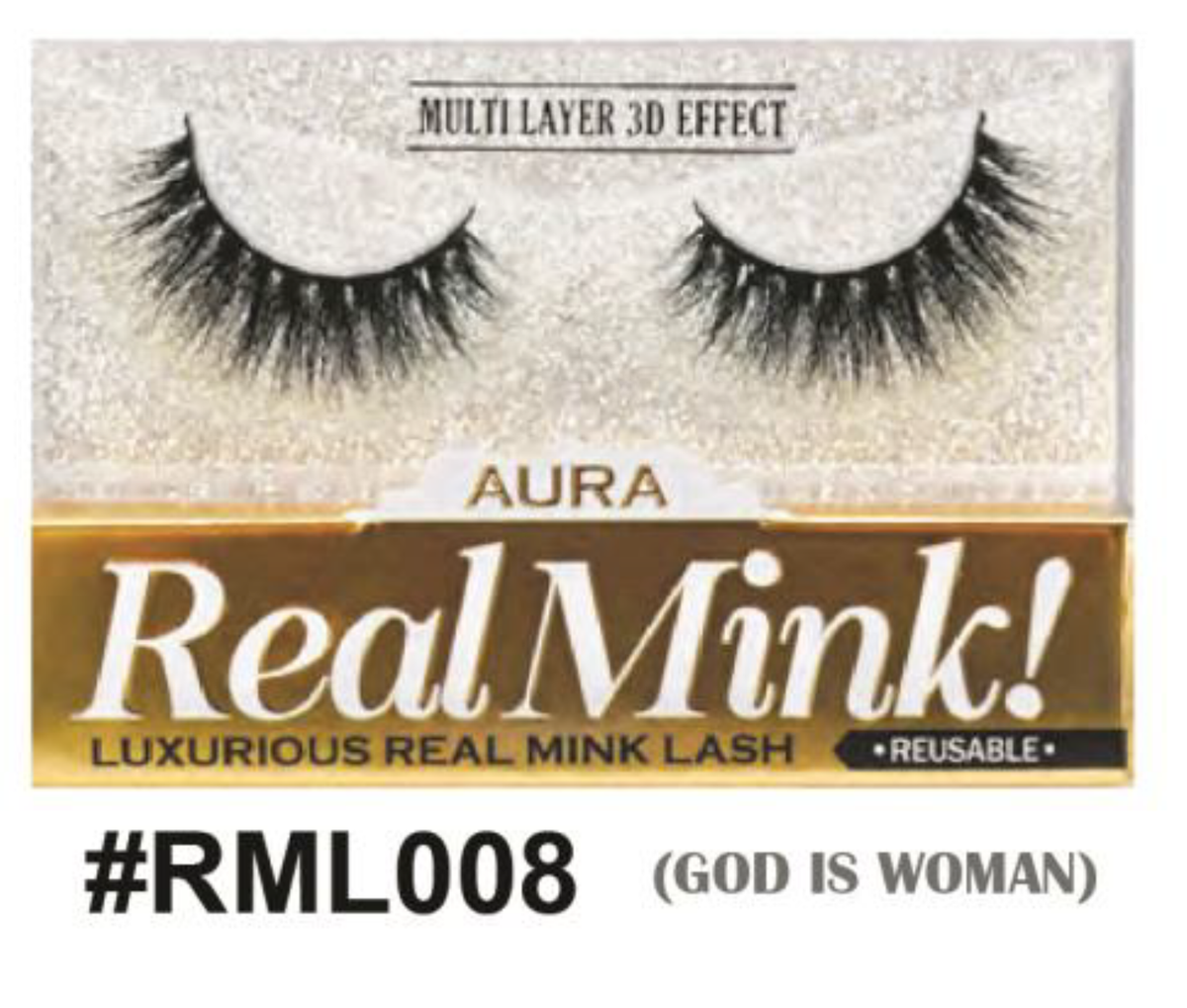 Aura Real Mink Lashes - #RML008 (God is Woman), Luxurious Full-Volume Mink Lashes with Dramatic Curve