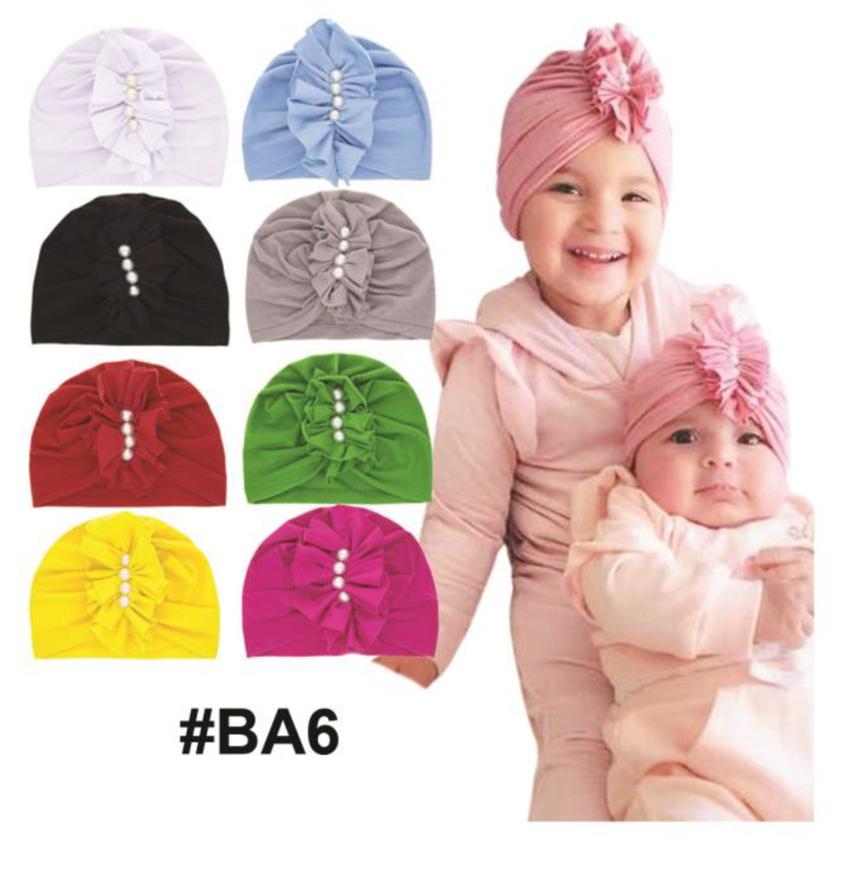 "Baby Turban with Pearl Accent (#BA6) - Soft, Comfortable, and Stylish Hair Accessory."