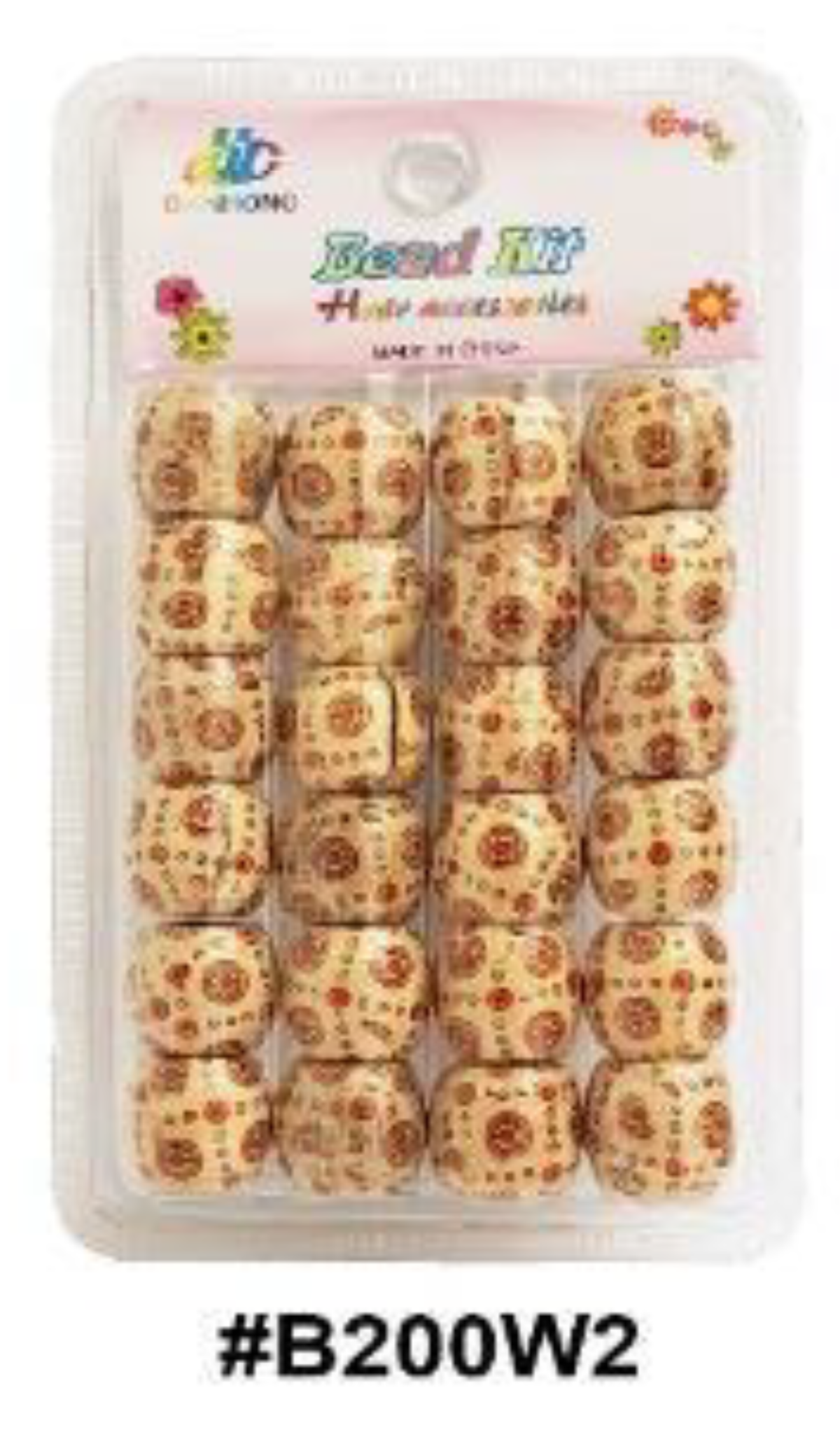 Bead Fit, Decorative Hair Beads, #B200W2, Beige Floral Pattern