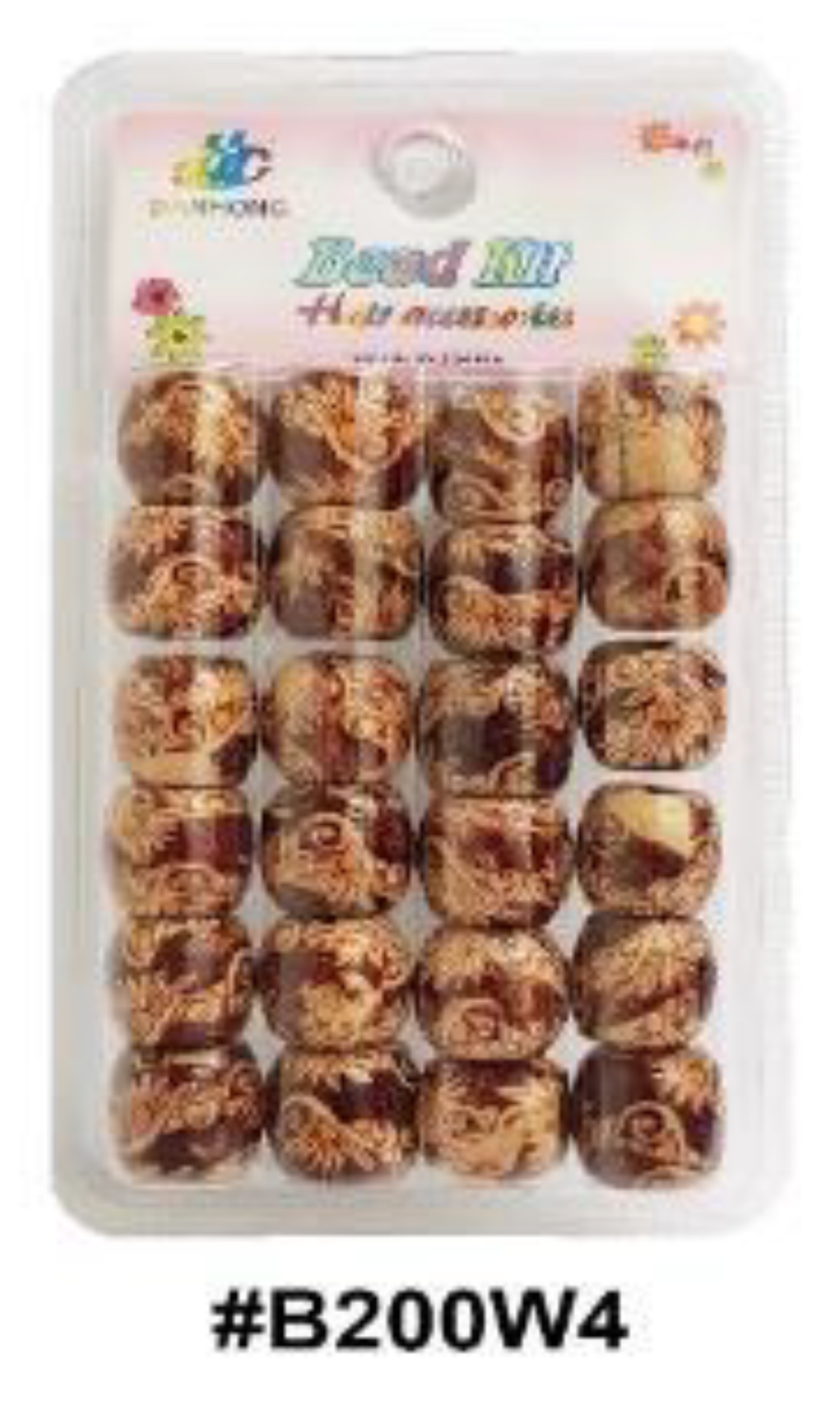 Bead Fit, Decorative Hair Beads, #B200W4, Brown Floral Swirl