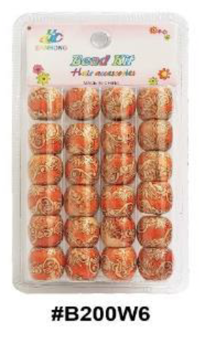 Bead Fit, Decorative Hair Beads, #B200W6, Orange Floral Swirl