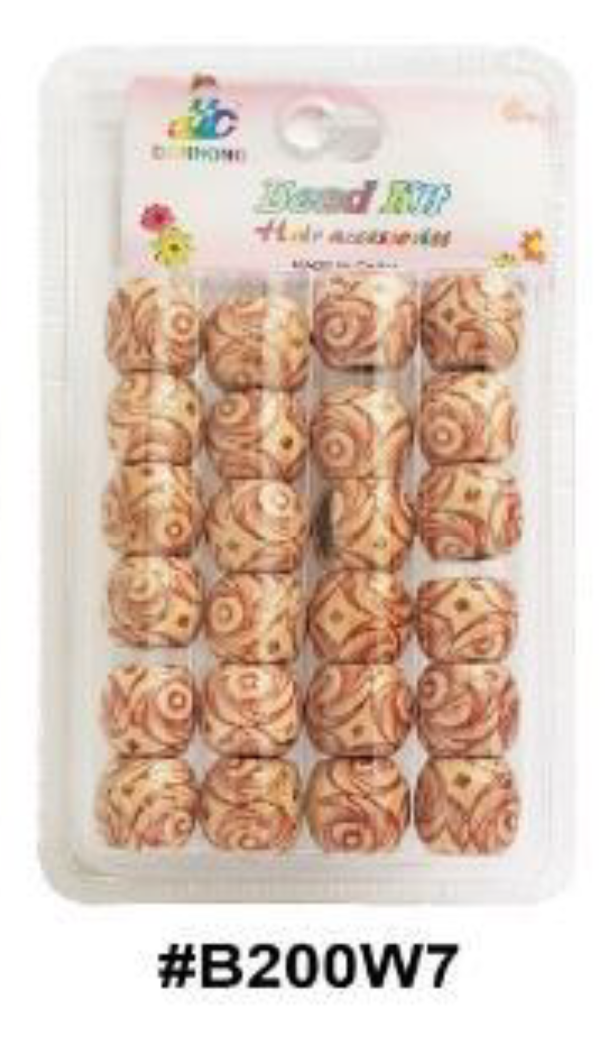 Bead Fit, Decorative Hair Beads, #B200W7, Beige Swirl Pattern