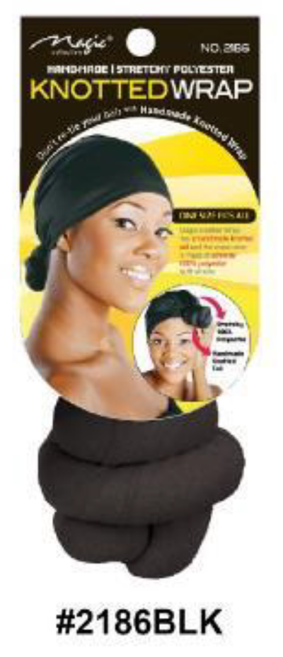 "Black Handmade Knotted Wrap made of Stretchy Polyester - #2186BLK."