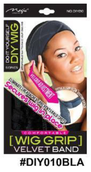"Black Wig Grip Velvet Band (#DIY010BLA) with Velcro Adjustment for Secure and Comfortable Wig Placement."