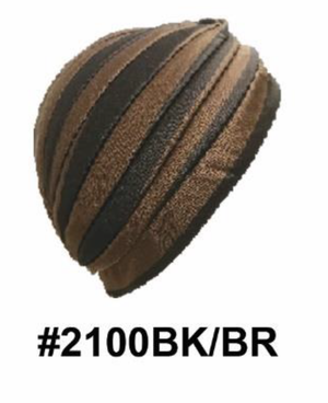 "Black and Brown Striped Soft Spandex Cap (#2100BK/BR) - Premium Stretchable Fabric."