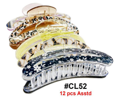 CL52, Assorted Stylish Pattern Hair Claw Clips, 12 Pcs