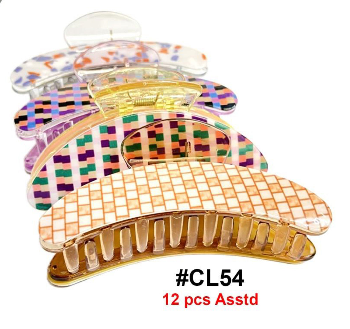 CL54, Mosaic Pattern Hair Claw Clips, 12 Pcs