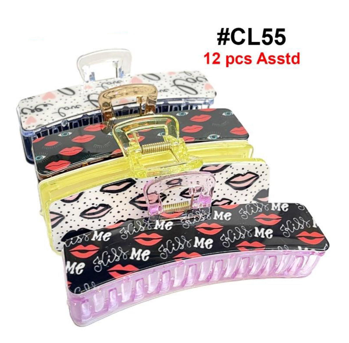 CL55, Assorted Kiss Print Hair Claw Clips, 12 Pcs