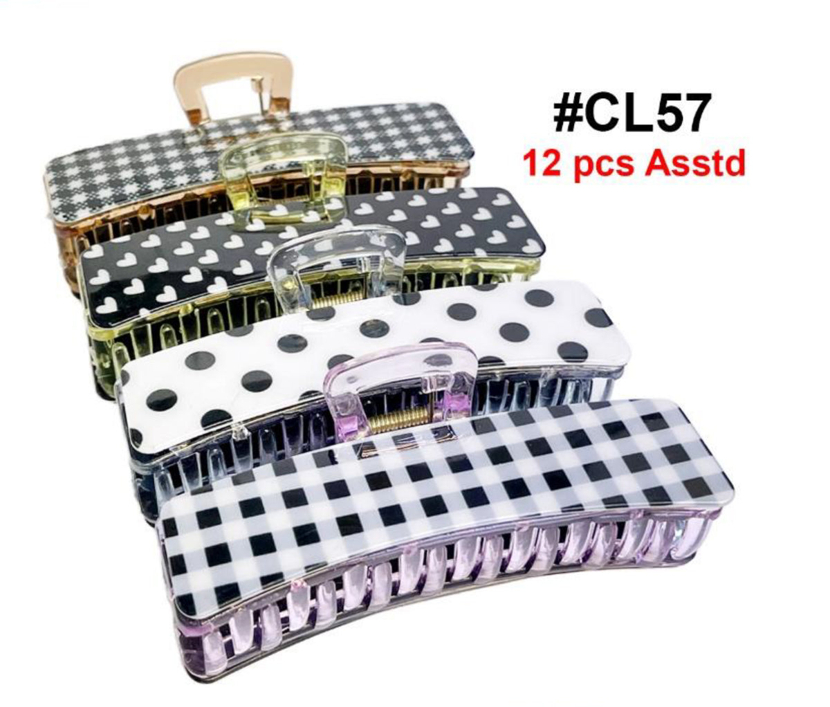 CL57, Assorted Pattern Hair Claw Clips, 12 Pcs