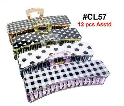 CL57, Assorted Pattern Hair Claw Clips, 12 Pcs