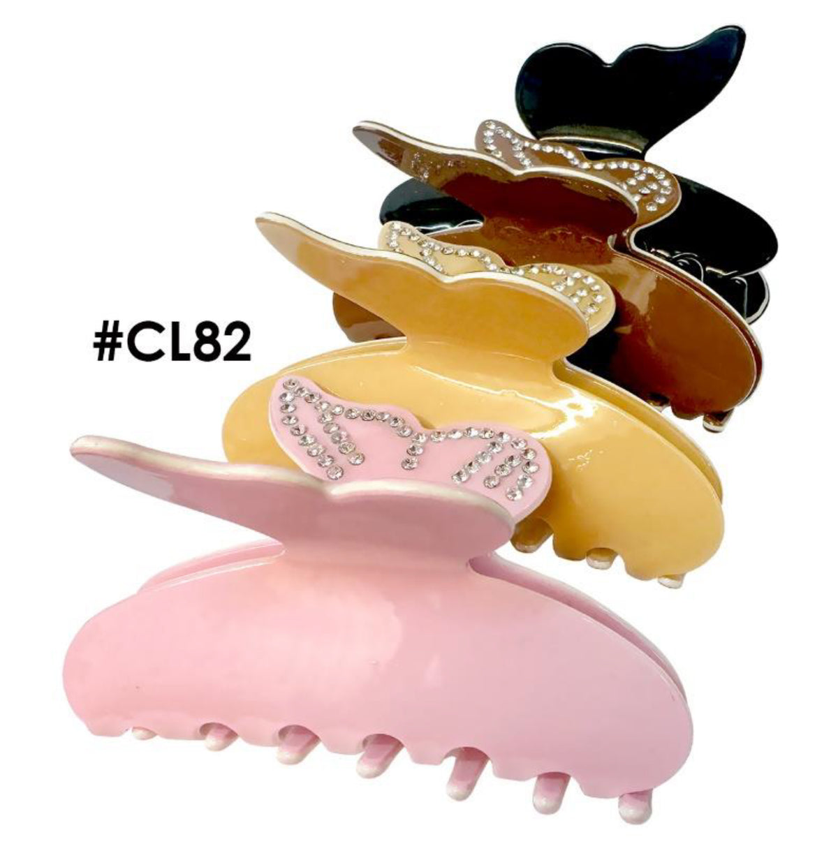 CL82, Rhinestone Butterfly Hair Claw Clips, 12 Pcs