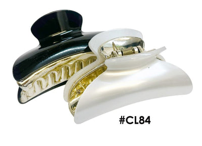 "Classic Metallic Hair Claw Clamp, #CL84, Black and White."