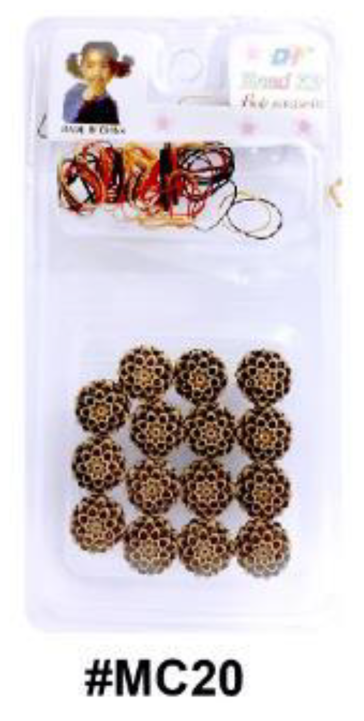 "DIY Hair Bead Kit Floral Engraved Wooden Beads with Thread, #MC20, Elegant wooden beads with intricate flower design for creative hairstyles."