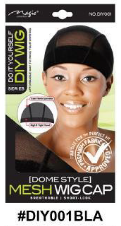"DIY Mesh Wig Cap in Black (#DIY001BLA) - Dome Style with Elastic Band and Breathable Premium Mesh Fabric."