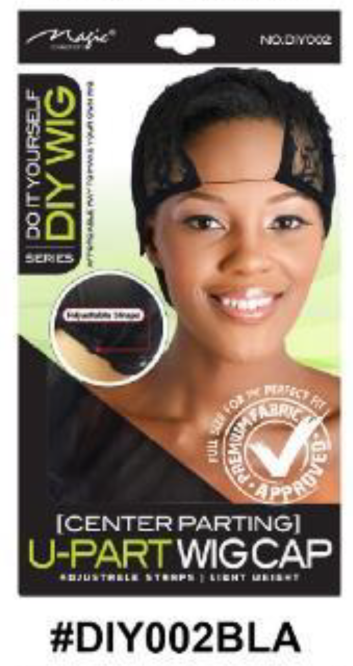 "DIY U-Part Wig Cap in Black (#DIY002BLA) - Center Parting Design with Adjustable Straps for Custom Wig Making."