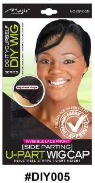 "DIY U-Part Wig Cap in Black (#DIY005BLA) with Side Parting and Invisible Lace Front for Custom Wig Making."