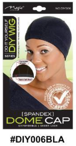 "DIY Wig Dome Cap in Black (#DIY006BLA) - Spandex, Short Look, Expandable Fit."