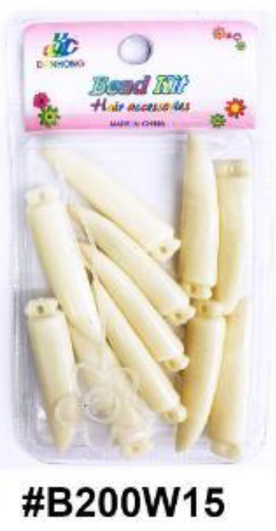"D&Y Bead Kit Ivory Tusk Hair Beads, #B200W15, Unique tusk-shaped accessories for hairstyling."