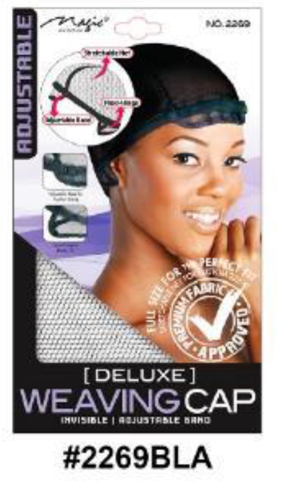Deluxe Adjustable Weaving Cap in Black (#2269BLA) with breathable net and adjustable band for secure and natural weaves.