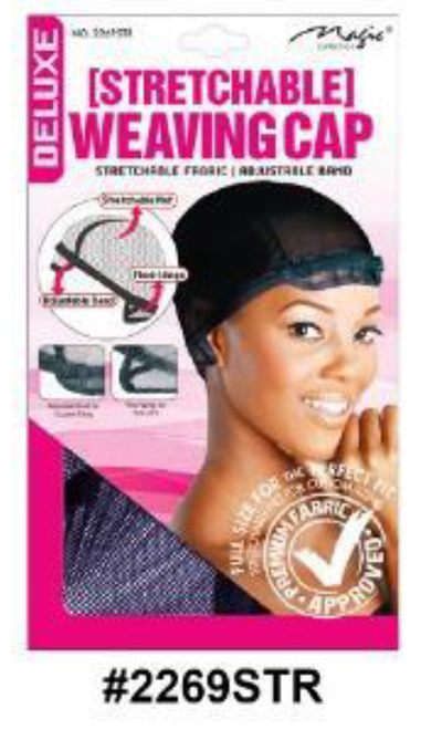 Deluxe Stretchable Weaving Cap (#2269STR) with breathable fabric and adjustable band for secure, versatile hairstyling.