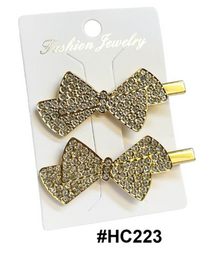 Fashion Jewelry | Gold Bow Hair Clips with Crystal Embellishments #HC223
