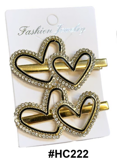 Fashion Jewelry | Gold Heart-Shaped Rhinestone Hair Clips | #HC222
