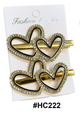 Fashion Jewelry, Gold Heart-Shaped Rhinestone Hair Clips #HC222
