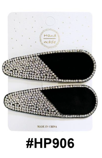 Handmade, Black Velvet Hair Clips with Crystal Embellishments #HP906
